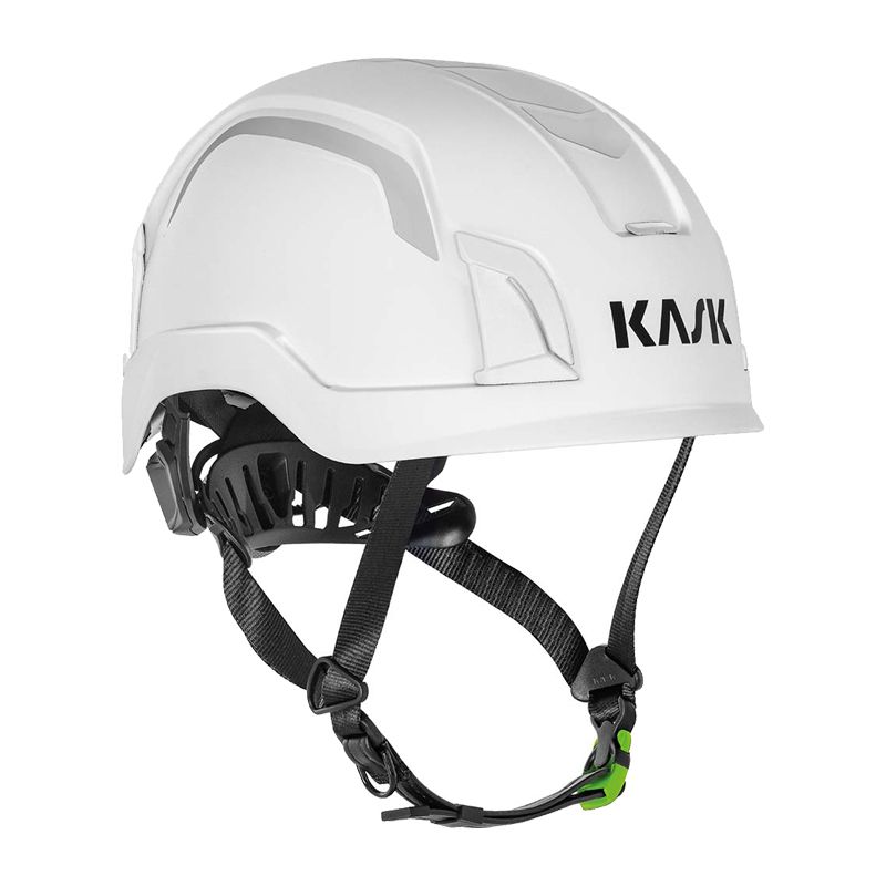 KASK ZENITH-X HI VIZ Industriehelm EN 397 + EN 50365 von Kask in Weiß mit Kinnriemen und Innenausstattung, Seitenansicht