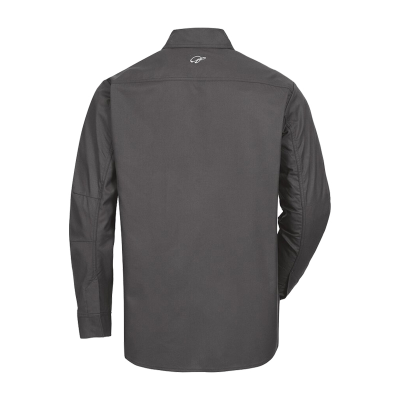 Rückansicht des HB PROtection MultiNorm Hemds GREEN TURTLE 4 kA | APC1 von HB Protective Wear in Dunkelgrau mit langem Arm und Kragen