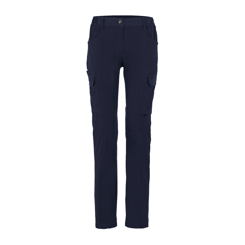 Planam Damen Stretchy Hose mit 4-Wege-Stretch in Dunkelblau, lange Arbeitshose mit seitlichen Cargotaschen in Frontansicht