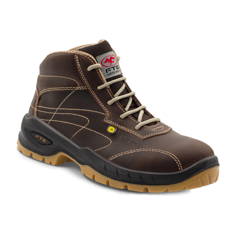 FTG Convair 2 S3S Sicherheitstiefel metallfrei, hoher Arbeitsstiefel aus braunem Nubukleder mit ESD-Schutz und robuster Sohle, Comfort Line