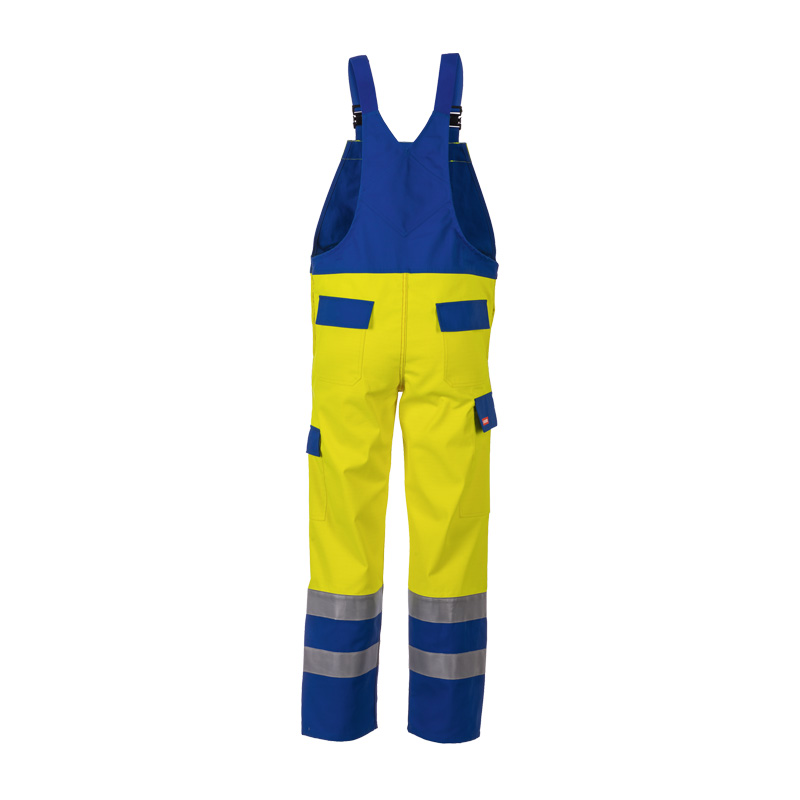 PLANAM Major Protect Warnschutz MultiNorm Latzhose APC1 von Planam, gelb-blau mit Reflexstreifen, Frontansicht