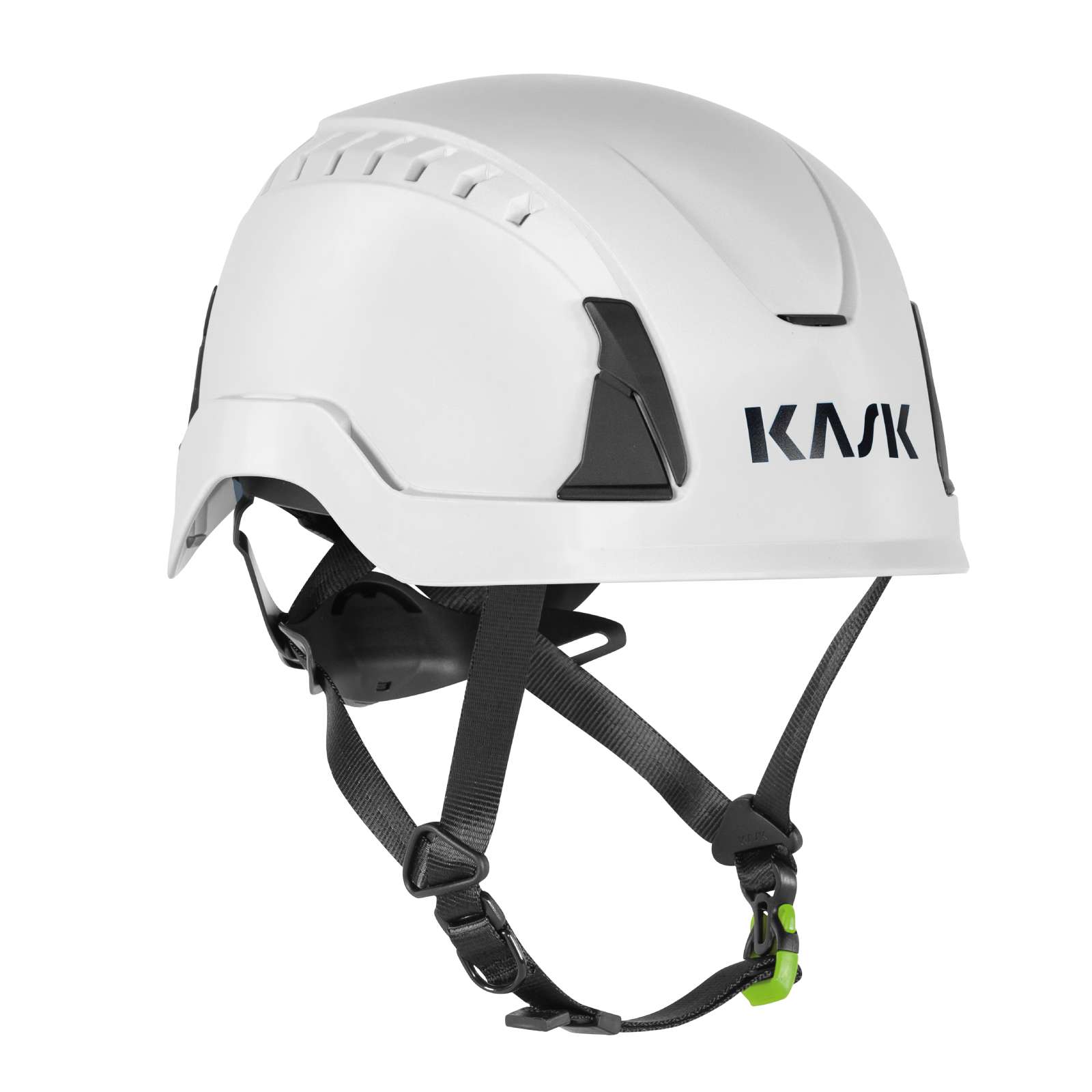 Weißer KASK PRIMERO PL Kletterhelm von Kask mit Kinnriemen, zertifiziert nach EN 397 und EN 12492, in Seitenansicht