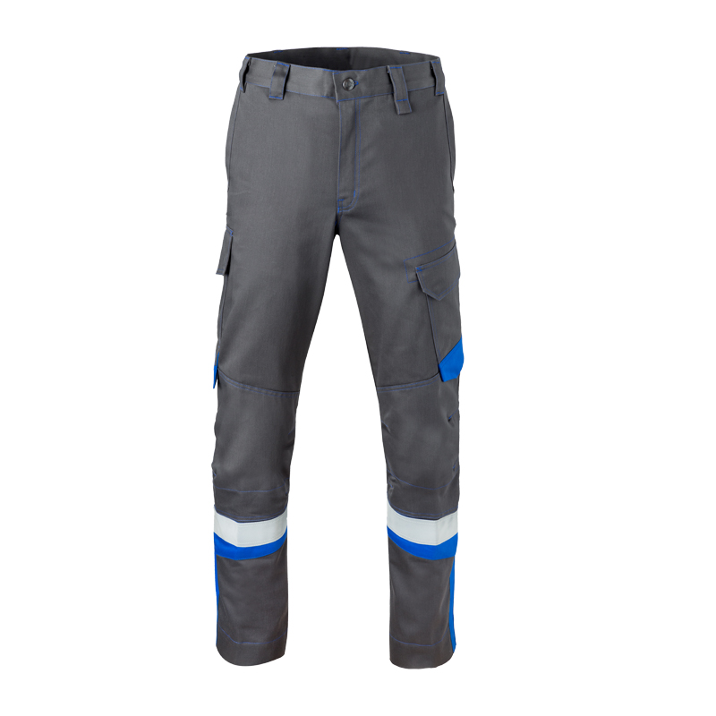 HaVeP 5Safety Image+ 80345 MultiNorm Hose APC2, graue Arbeitshose mit blauen Kontrasteinsätzen, Seitentaschen und Reflexstreifen an den Beinen