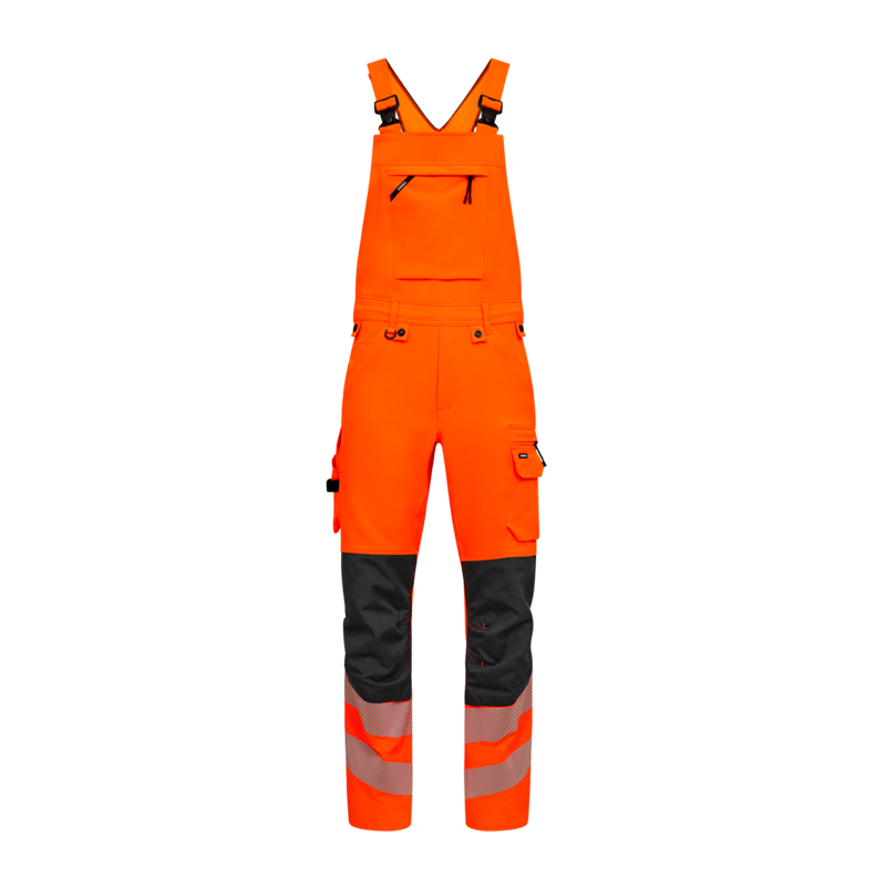 ENGEL Safety Stretch Warnschutz Latzhose Klasse 2 | 3345-124, orange Latzhose mit schwarzen Kniepartien und Reflexstreifen