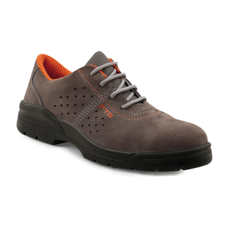 FTG Rodi S1PS Sicherheitsschuh Master Line, grauer Halbschuh aus Velourleder mit schwarzer Sohle und orangefarbenem Innenfutter
