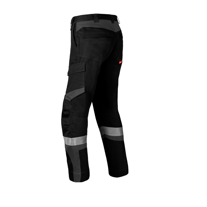 Rückansicht der HaVeP 5Safety Image+ 80340 MultiNorm Hose APC1 von HaVeP in Schwarz-Grau mit Reflexstreifen und Beintasche