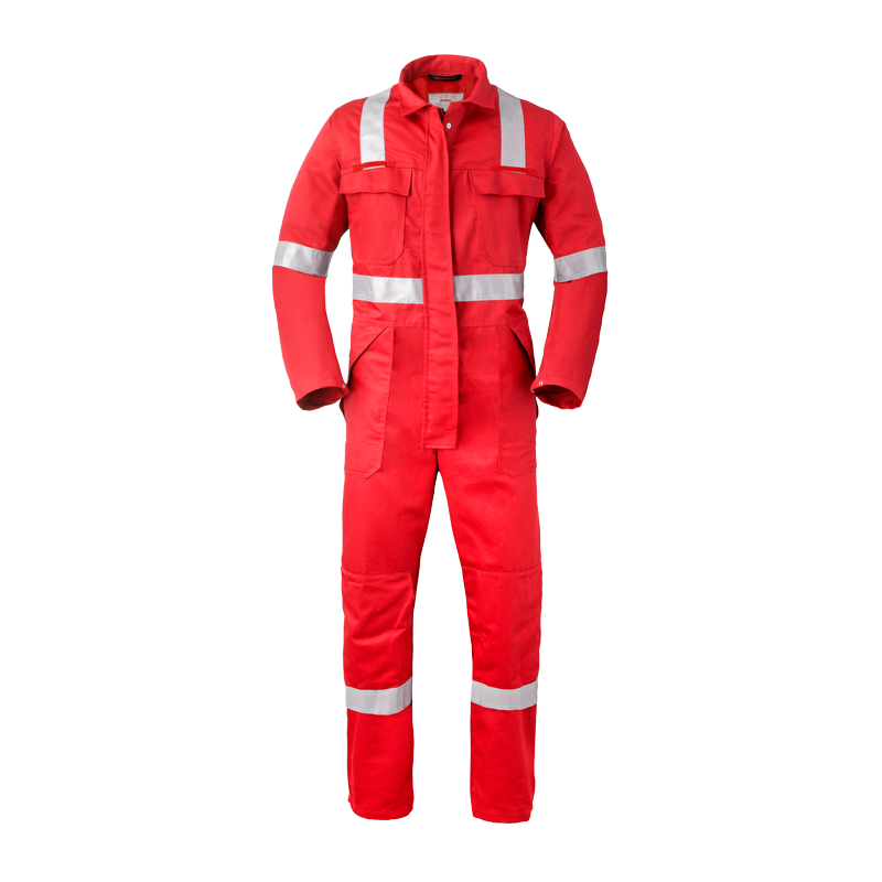 HaVeP 5Safety 2033 MultiNorm Overall | APC1, roter Schutzoverall mit langen Ärmeln und silbernen Reflexstreifen an Schultern, Armen, Taille und Beinen