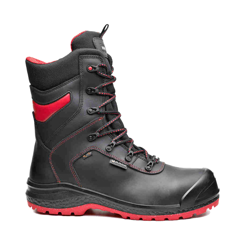 BASE Be-Dry Top S3 Sicherheitsstiefel HRO HI CI WR B0896S metallfrei, schwarzer Arbeitsstiefel mit roten Details in Seitenansicht