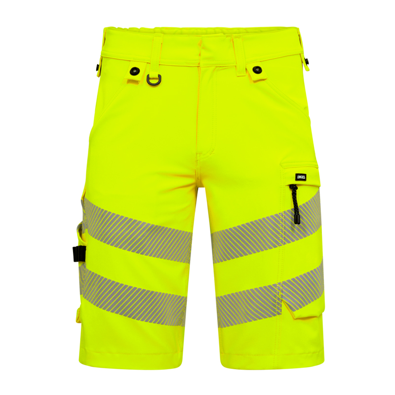 ENGEL Safety Stretch Warnschutz Sommer Shorts Klasse 1 6345-124, leuchtgelbe Arbeitsshorts mit Reflexstreifen und Taschen