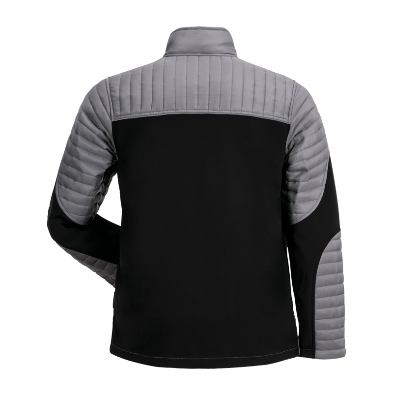 Rückansicht der Planam leichten Air Stepp Jacke mit Stretch und Reflexbiesen in Schwarz-Grau, gesteppte Schultern und Ärmel