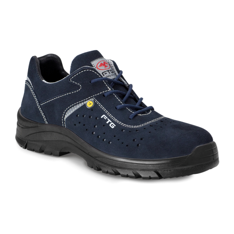 FTG Mars S1P ESD Sicherheitsschuh aus der Gemini Line, niedriger metallfreier Arbeitsschuh aus blauem Velourleder mit Schnürung und schwarzer Laufsohle