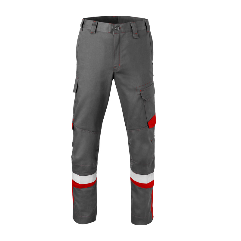 HaVeP 5Safety Image+ 80340 MultiNorm Hose APC1, graue Arbeitsschutzhose mit roten Kontrasten, Seitentaschen und Reflexstreifen an den Beinen