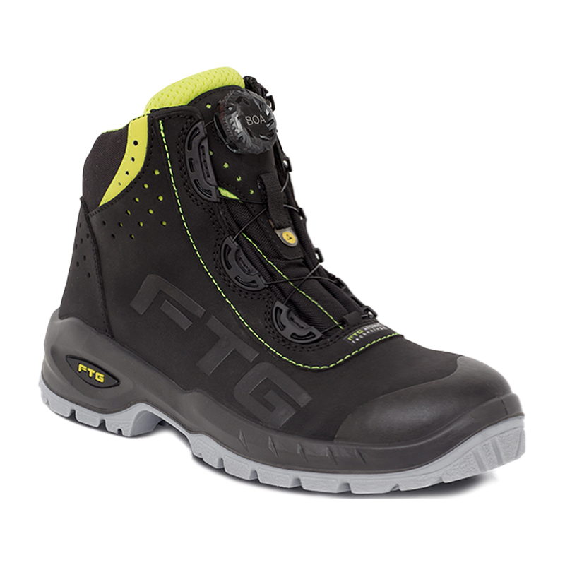 FTG Falcon S3 ESD Sicherheitstiefel mit BOA Schnellverschluss, schwarzes Sicherheitsnubukleder, hoher Schaft und robuste Arbeitsschuh-Sohle