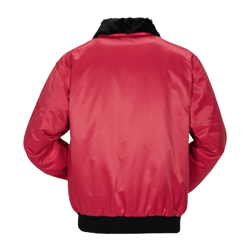 Rückansicht der Planam Gletscher Comfort Jacke 3 in 1 nach EN 342 in Rot mit schwarzem Kragen und Bund, robuste Kälteschutz-Winterjacke