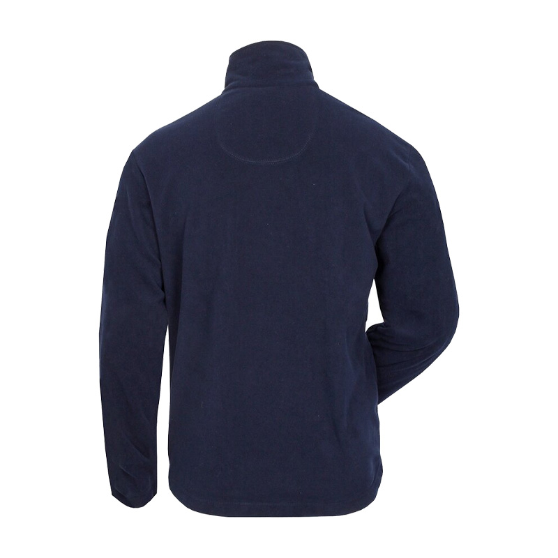 Rückansicht des TEMPEX THERMO Fleeceshirts von HB Protective Wear in Navy aus warmem Polyester-Fleece mit Stehkragen, ideal als kälteschützendes Arbeits- und Freizeitshirt