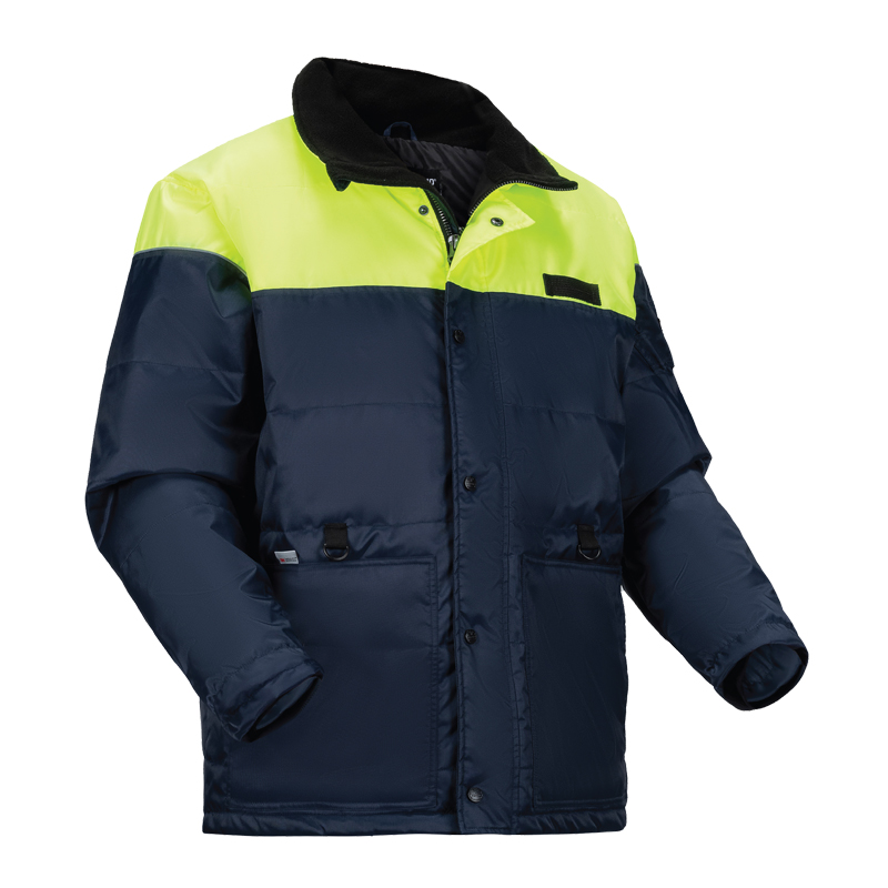 Ergodyne N-Ferno 6476 Gefrierhaus- und Kühlhausjacke mit Neon in Navy-Gelb, robuste Kälteschutzjacke mit hoher Sichtbarkeit für Profi-Einsätze im Tiefkühlbereich