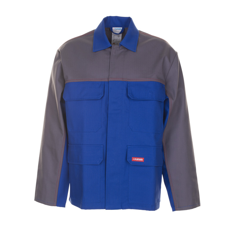 Planam Major Protect MultiNorm Jacke TDL APC2, robuste Schutzjacke in Blau-Grau mit langen Ärmeln, Brusttaschen und verdeckter Knopfleiste