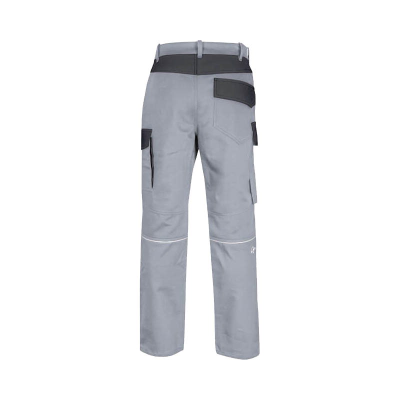 Rückansicht der HB ArcSelect MultiNorm Hose 4 kA | APC1 von HB Protective Wear in Grau mit Funktionstaschen und Schutzkleidung-Design
