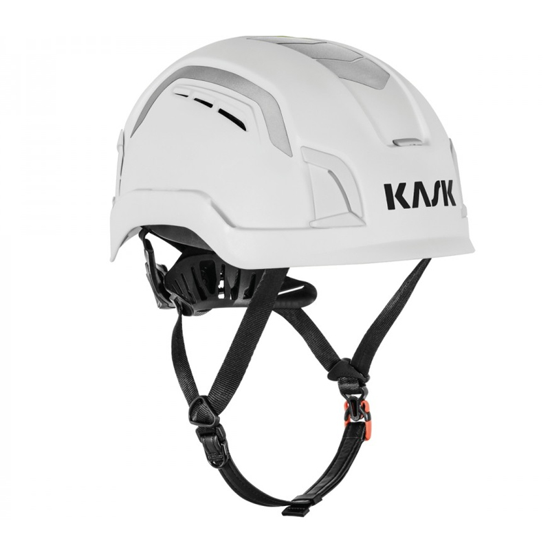 KASK ZENITH-X PL HI VIZ Kletterhelm EN 12492 in Weiß, leichter Schutzhelm für Arbeiten in Höhe, Industrie und Bau mit Belüftungsöffnungen und Kinnriemen