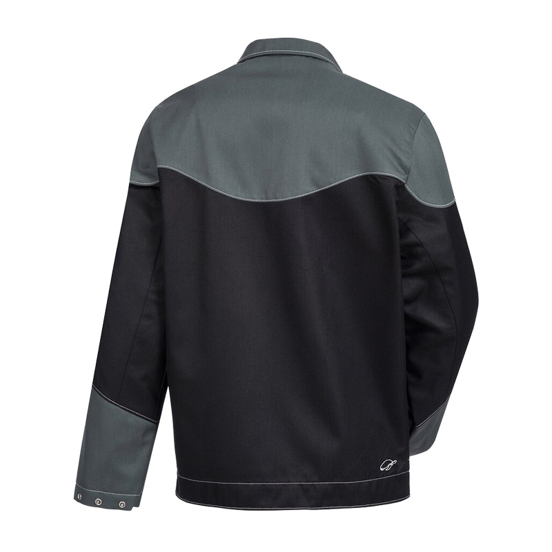 Rückansicht des HB MODarc MultiNorm Blouson 4 kA | APC1 von HB Protective Wear in Schwarz-Grau mit Kontrastnähten