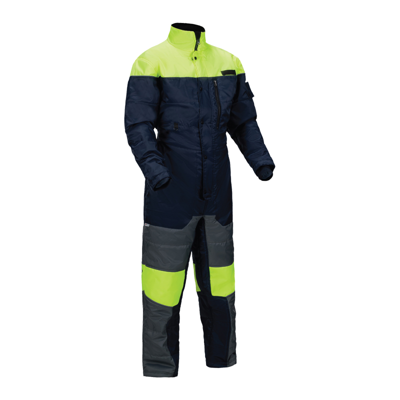 Ergodyne N-FERNO 6475 Gefrierhaus Overall mit Neon in Dunkelblau, Grau und Hi-Vis Gelb, isolierter Kühlhaus-Overall für Kälteschutz in Lager, Logistik und Outdoor-Einsätzen