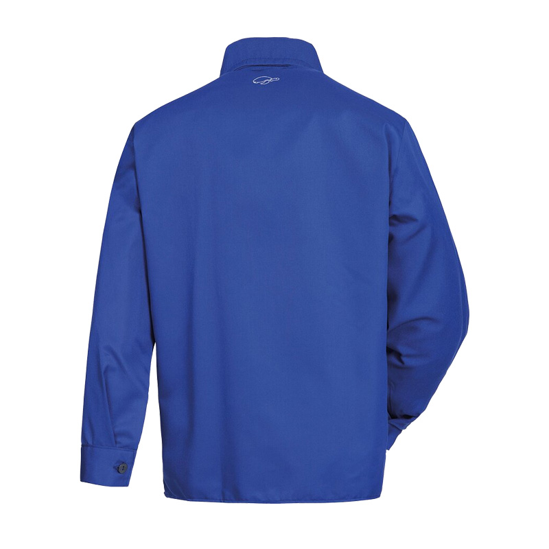 Rückansicht des blauen HB Nomex Comfort Light MultiNorm Hemds von HB Protective Wear, leichtes Schutzhemd für Hitze-, Flamm- und Multinorm-Arbeitsbereiche