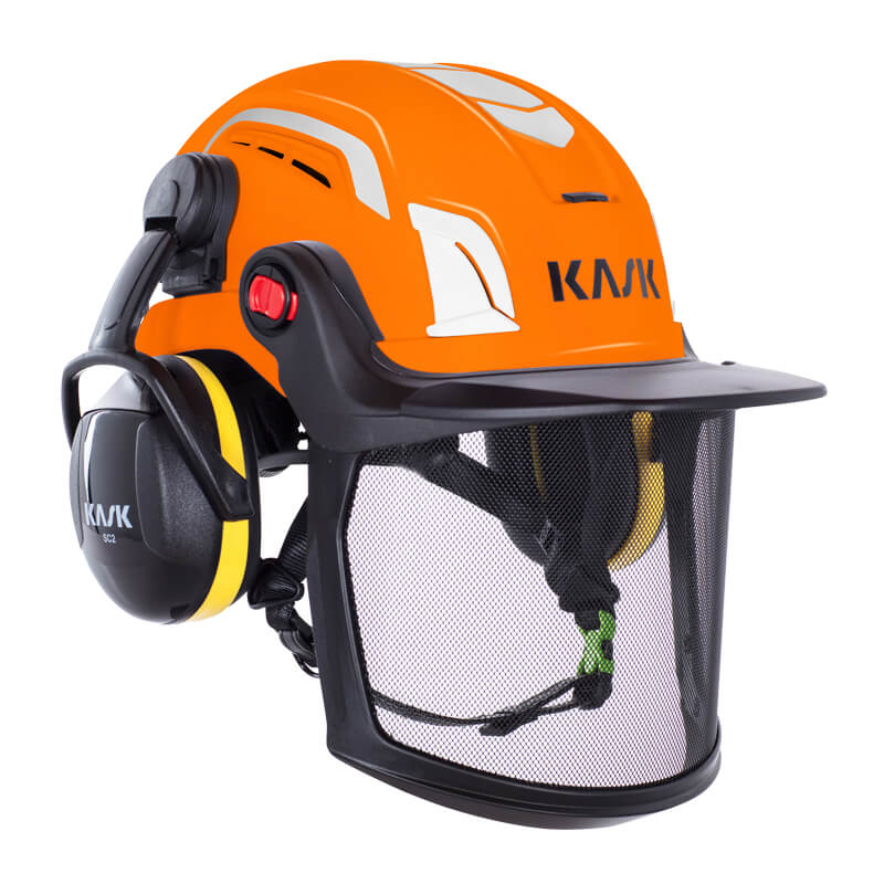 Kask ZENITH-X AIR COMBO Industriehelm EN 397 in Orange mit integriertem Gehörschutz, Netzvisier und Kinnriemen