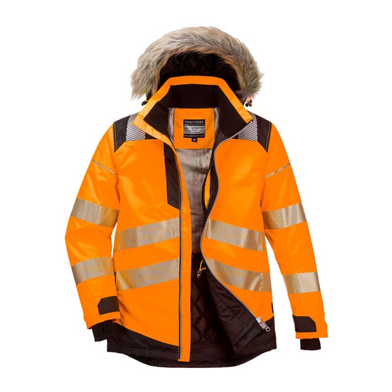 PortWest PW369 Warnschutz Winterparka mit Fellkragen