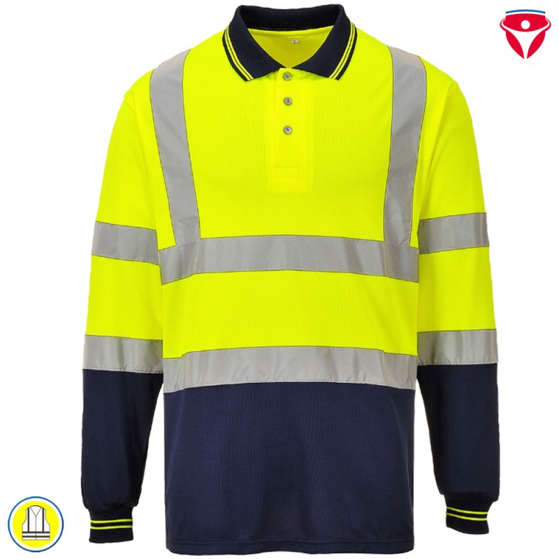 PortWest S279 Warnschutz Polo Shirt Langarm