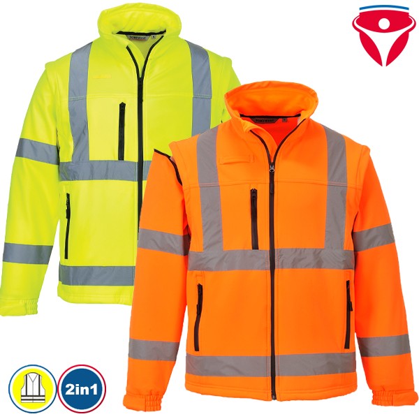 PortWest S428 Warnschutz Softshell Jacke 2 in 1