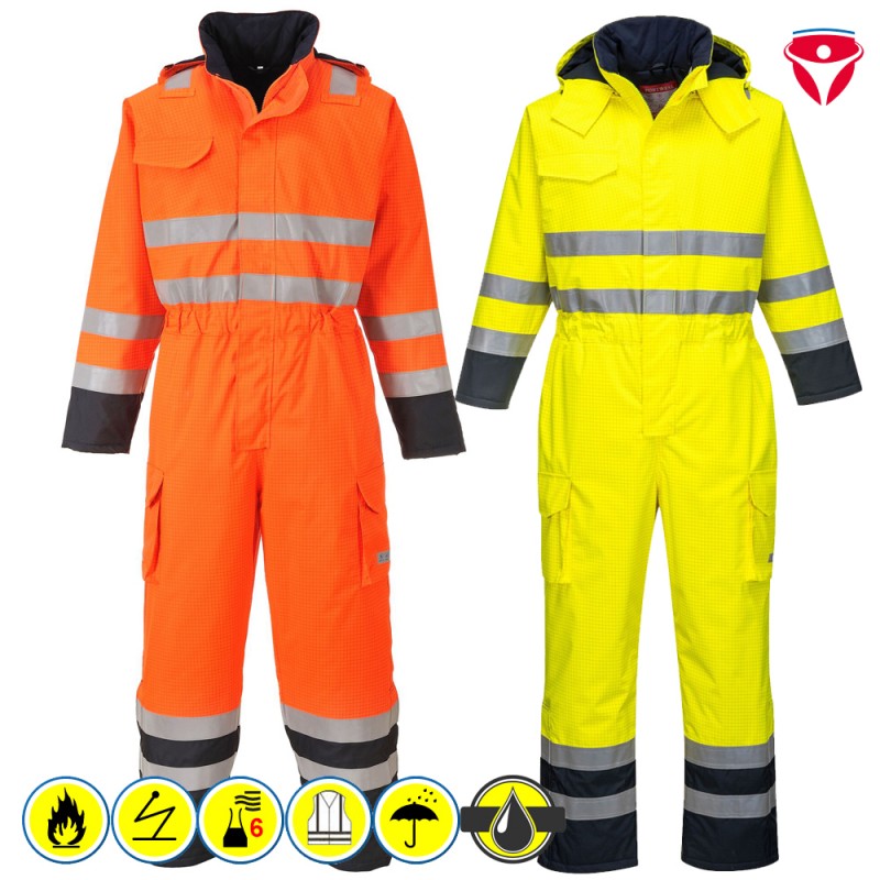 PortWest S775 flammhemmender, gefütterter MultiNorm Regenoverall