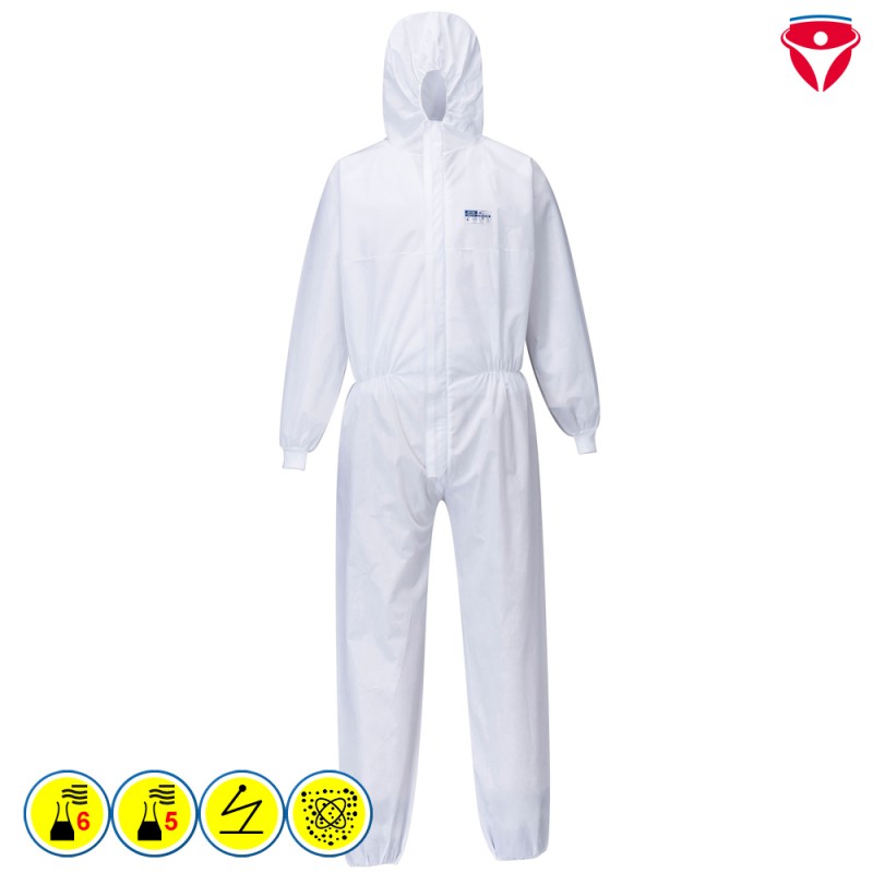 PortWest ST35 Chemikalienschutz Overall mit Strickbündchen Typ 5 + 6 | 10er Pack