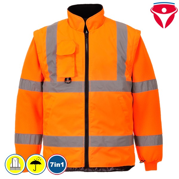 PortWest RT27 Warnschutz Traffic-Jacke 7 in 1 Warnschutzparka