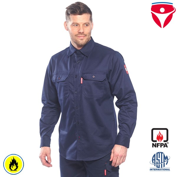 PortWest FR89 flammhemmendes, marinefarbenes Hemd