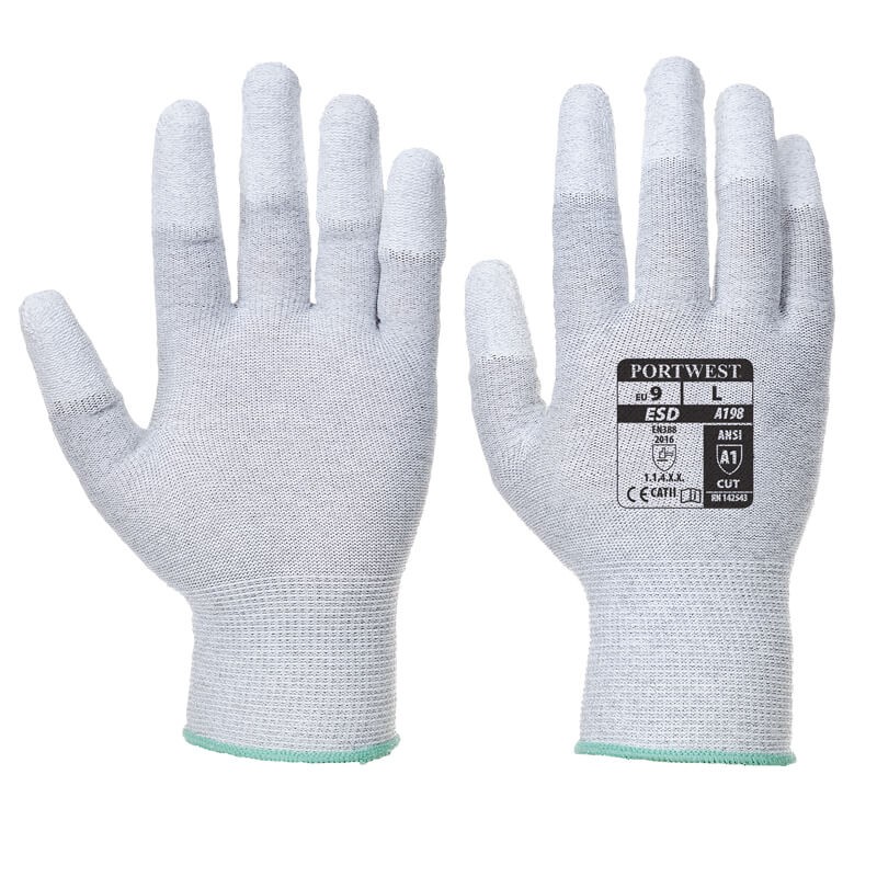 PortWest A198 antistatische ESD Handschuhe mit PU Fingerspitzen