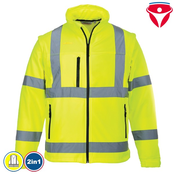 PortWest S428 Warnschutz Softshell Jacke 2 in 1