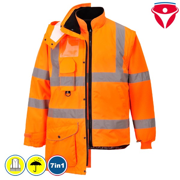 PortWest RT27 Warnschutz Traffic-Jacke 7 in 1 Warnschutzparka