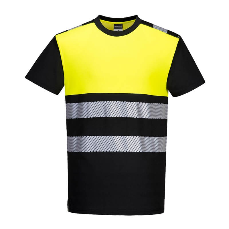 PortWest PW311 Warnschutz T-Shirt Klasse 1 schwarz-gelb