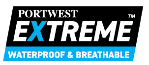 Portwest Extreme™ -Bekleidung besteht aus wasserdichtem, atmungsaktivem und winddichtem Gewebe, hergestellt aus
100% Polyester 300D Stretch Oxfordgewebe 200 g. Feuchtigkeitsdampf wird e.zient abgeleitet. Dies gewährleistet eine stabile Körpertemperatur und sorgt für Trockenheit und Komfort. Die Außen.äche des Gewebes wird mit Texpel Shield-Finish behandelt, das Wasser, Öl und Flecken abweist, wodurch das Gewebe schneller trocknet und die Haltbarkeit erhöht wird. Diese Kollektion erfüllt die Anforderungen der Norm EN343 Klasse 3:3.