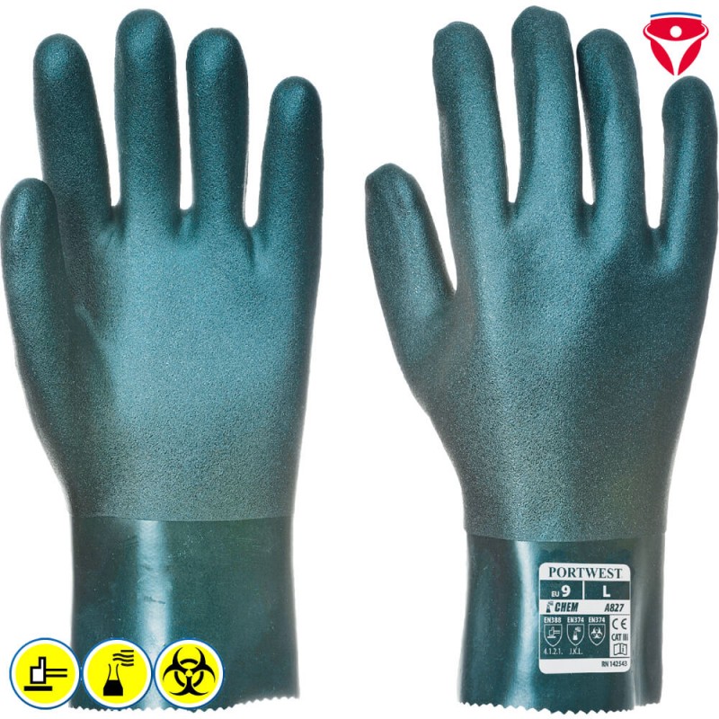 PortWest A827/A835/A845 Chemikalien PVC Stulpenhandschuhe | doppelt beschichtet