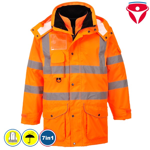 PortWest RT27 Warnschutz Traffic-Jacke 7 in 1 Warnschutzparka