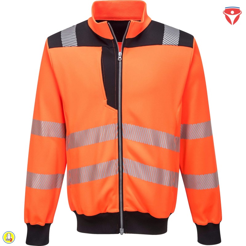 PortWest PW370 Warnschutz Sweatjacke mit Reißverschluss