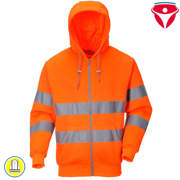 PortWest B305 Warnschutz Kapuzen Sweatjacke
