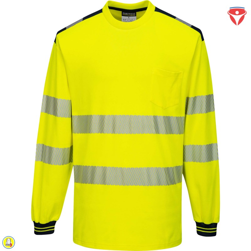 PortWest T185 Warnschutz T-Shirt langarm hoher Baumwoll-Anteil