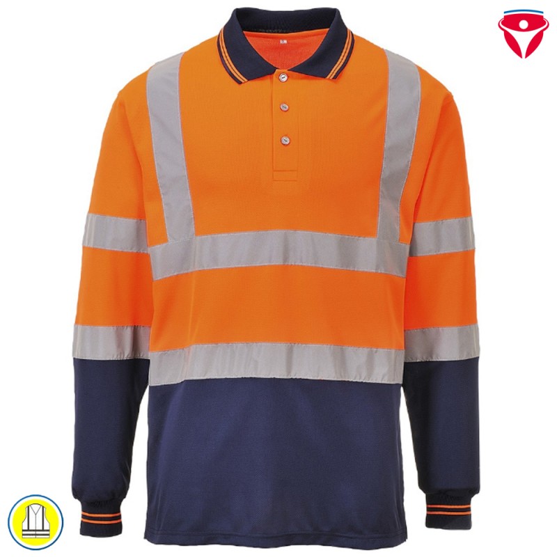 PortWest S279 Warnschutz Polo Shirt Langarm