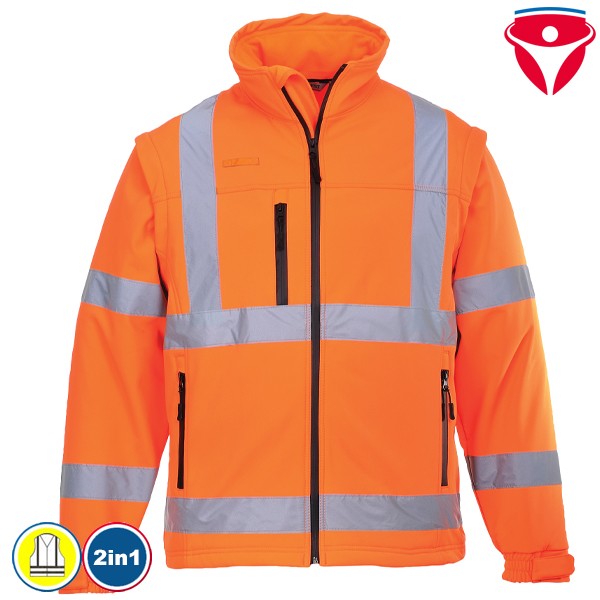 PortWest S428 Warnschutz Softshell Jacke 2 in 1