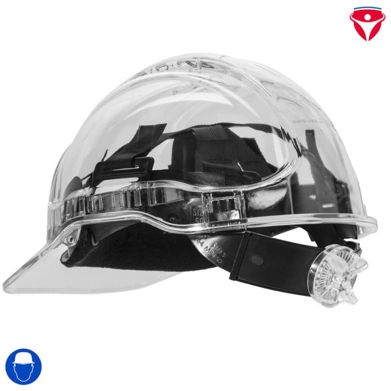 PortWest PV64 transparenter Schutzhelm PeakView PLUS mit Drehverschluss + UV Schutz