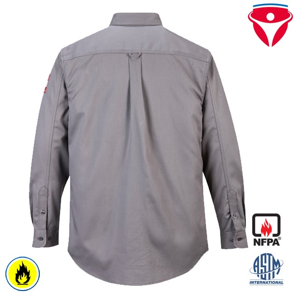 PortWest FR89 graues Flammschutz Arbeitshemd
