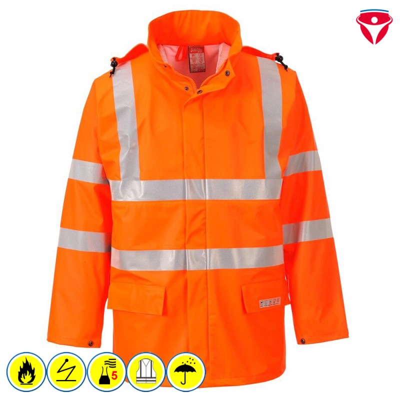 PortWest FR41 flammhemmende Warnschutz Regenjacke
