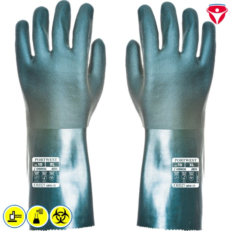 PortWest A827/A835/A845 Chemikalien PVC Stulpenhandschuhe | doppelt beschichtet